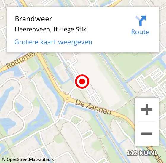 Locatie op kaart van de 112 melding: Brandweer Heerenveen, It Hege Stik op 5 januari 2016 22:49