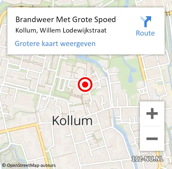 Locatie op kaart van de 112 melding: Brandweer Met Grote Spoed Naar Kollum, Willem Lodewijkstraat op 6 januari 2016 01:02