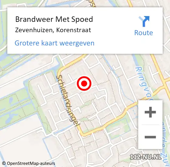 Locatie op kaart van de 112 melding: Brandweer Met Spoed Naar Zevenhuizen, Korenstraat op 6 januari 2016 01:16