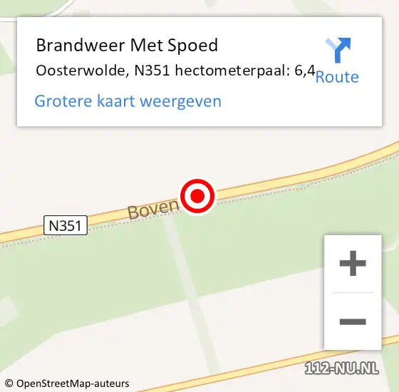 Locatie op kaart van de 112 melding: Brandweer Met Spoed Naar Oosterwolde, N351 hectometerpaal: 6,4 op 2 december 2013 13:41