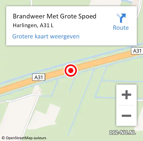 Locatie op kaart van de 112 melding: Brandweer Met Grote Spoed Naar Harlingen, A31 L op 6 januari 2016 03:37