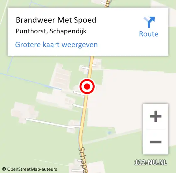 Locatie op kaart van de 112 melding: Brandweer Met Spoed Naar Punthorst, Schapendijk op 6 januari 2016 06:41