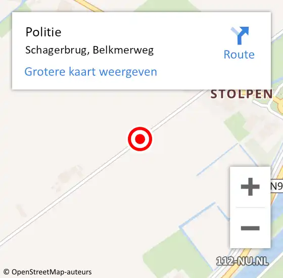 Locatie op kaart van de 112 melding: Politie Schagerbrug, Belkmerweg op 6 januari 2016 07:50