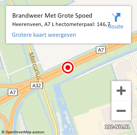 Locatie op kaart van de 112 melding: Brandweer Met Grote Spoed Naar Heerenveen, A7 R hectometerpaal: 145,0 op 6 januari 2016 08:42