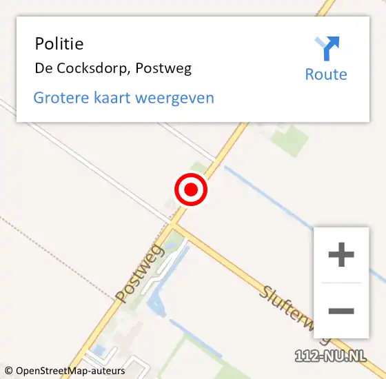 Locatie op kaart van de 112 melding: Politie De Cocksdorp, Postweg op 6 januari 2016 12:09