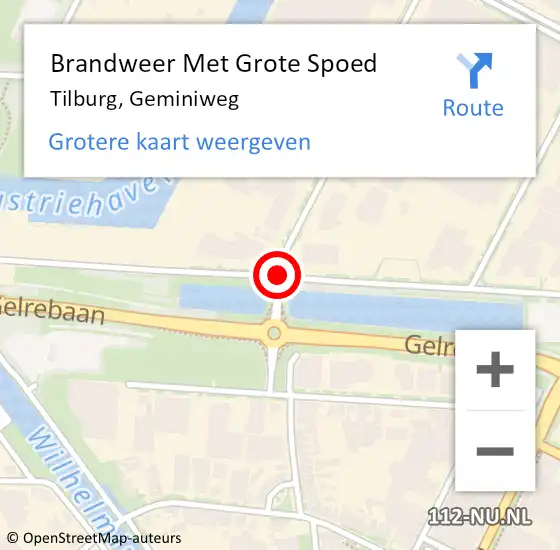 Locatie op kaart van de 112 melding: Brandweer Met Grote Spoed Naar Tilburg, Geminiweg op 6 januari 2016 12:56