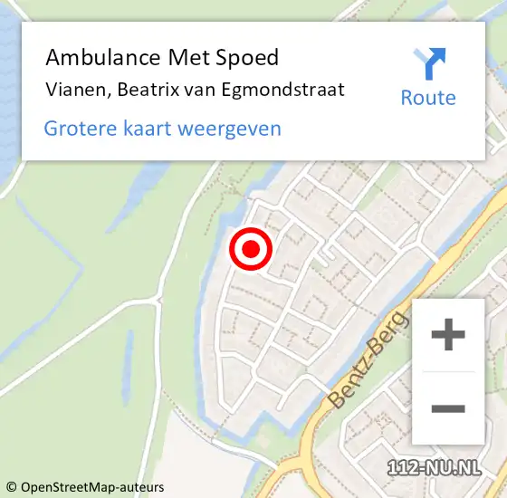 Locatie op kaart van de 112 melding: Ambulance Met Spoed Naar Vianen, Beatrix van Egmondstraat op 6 januari 2016 13:15