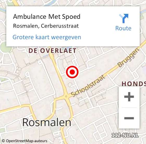 Locatie op kaart van de 112 melding: Ambulance Met Spoed Naar Rosmalen, Cerberusstraat op 6 januari 2016 14:19