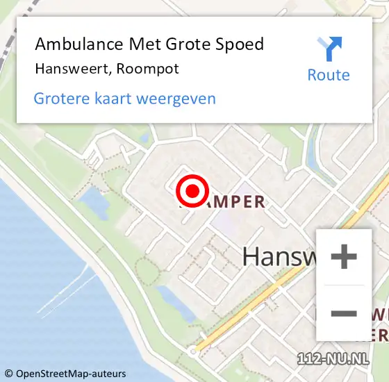 Locatie op kaart van de 112 melding: Ambulance Met Grote Spoed Naar Hansweert, Roompot op 6 januari 2016 14:22