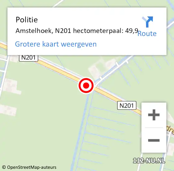 Locatie op kaart van de 112 melding: Politie Amstelhoek, N201 hectometerpaal: 49,9 op 6 januari 2016 15:47