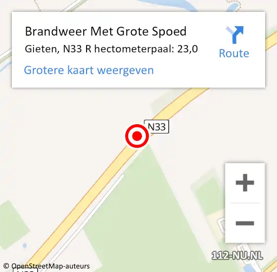 Locatie op kaart van de 112 melding: Brandweer Met Grote Spoed Naar Gieten, N33 hectometerpaal: 27,0 op 2 december 2013 14:35