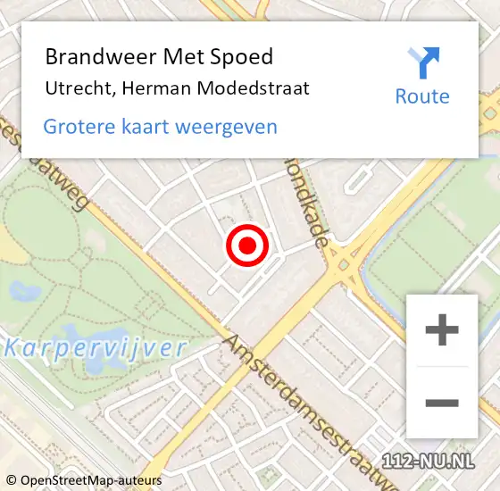 Locatie op kaart van de 112 melding: Brandweer Met Spoed Naar Utrecht, Herman Modedstraat op 6 januari 2016 22:30