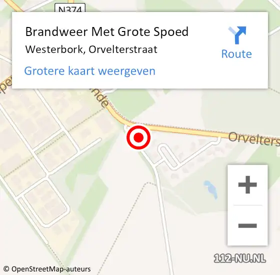 Locatie op kaart van de 112 melding: Brandweer Met Grote Spoed Naar Westerbork, Orvelterstraat op 7 januari 2016 02:50