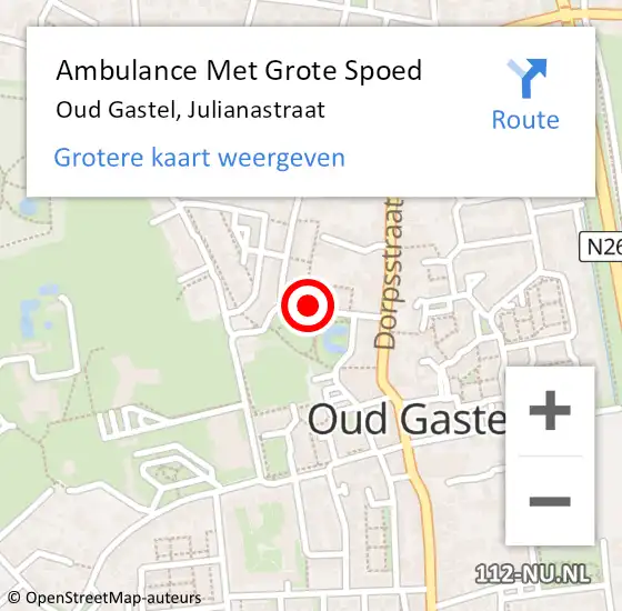 Locatie op kaart van de 112 melding: Ambulance Met Grote Spoed Naar Oud Gastel, Julianastraat op 7 januari 2016 05:59