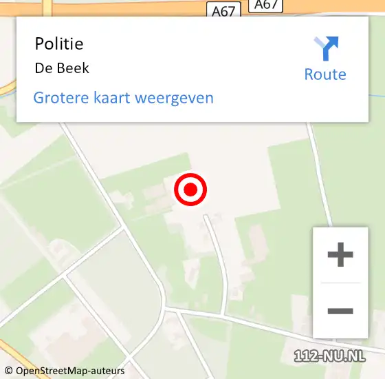 Locatie op kaart van de 112 melding: Politie De Beek op 7 januari 2016 07:27