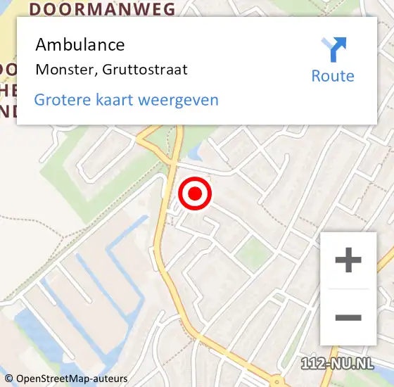 Locatie op kaart van de 112 melding: Ambulance Monster, Gruttostraat op 7 januari 2016 09:09