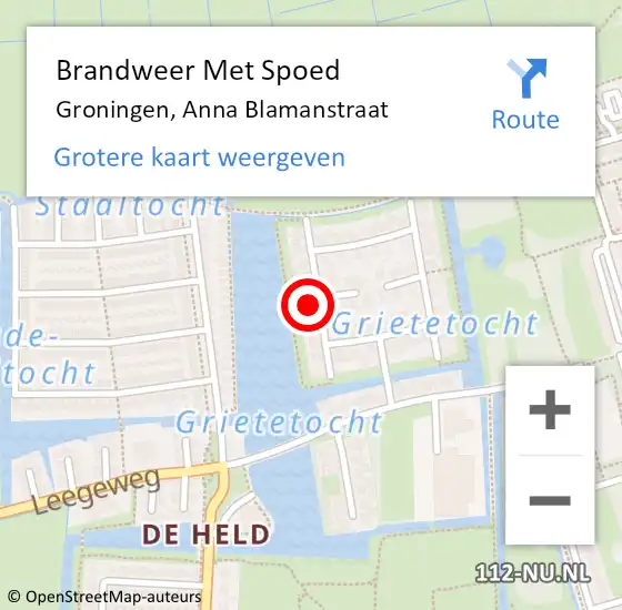 Locatie op kaart van de 112 melding: Brandweer Met Spoed Naar Groningen, Anna Blamanstraat op 7 januari 2016 09:21