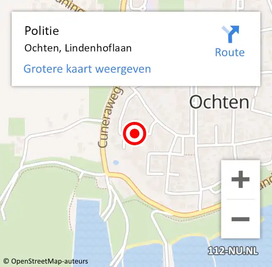 Locatie op kaart van de 112 melding: Politie Ochten, Lindenhoflaan op 7 januari 2016 10:03