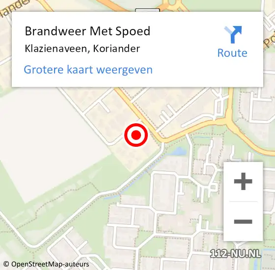 Locatie op kaart van de 112 melding: Brandweer Met Spoed Naar Klazienaveen, Koriander op 7 januari 2016 10:35