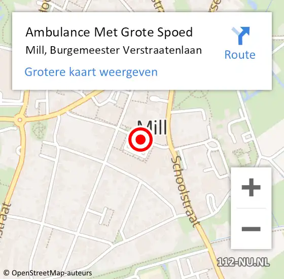 Locatie op kaart van de 112 melding: Ambulance Met Grote Spoed Naar Mill, Burgemeester Verstraatenlaan op 14 september 2013 16:30