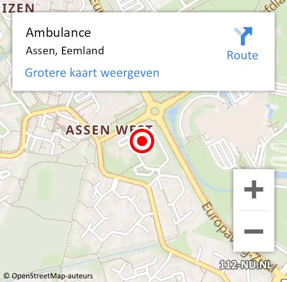 Locatie op kaart van de 112 melding: Ambulance Assen, Eemland op 7 januari 2016 11:05