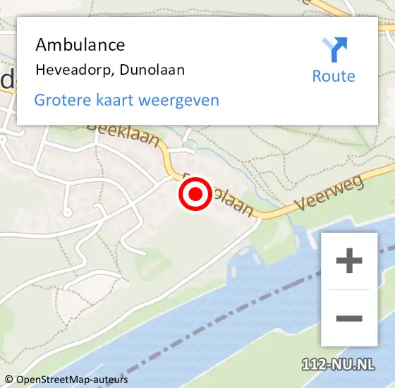 Locatie op kaart van de 112 melding: Ambulance Heveadorp, Dunolaan op 7 januari 2016 13:17