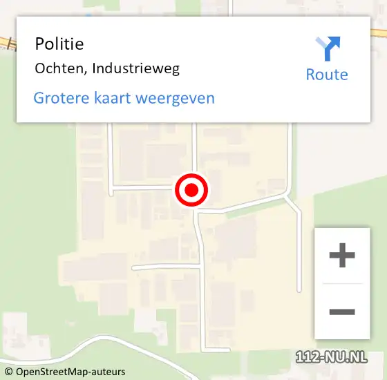 Locatie op kaart van de 112 melding: Politie Ochten, Industrieweg op 7 januari 2016 15:09