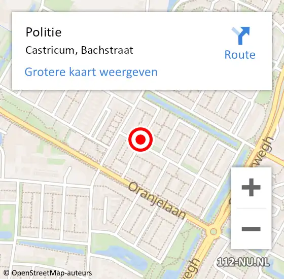 Locatie op kaart van de 112 melding: Politie Castricum, Bachstraat op 7 januari 2016 16:16