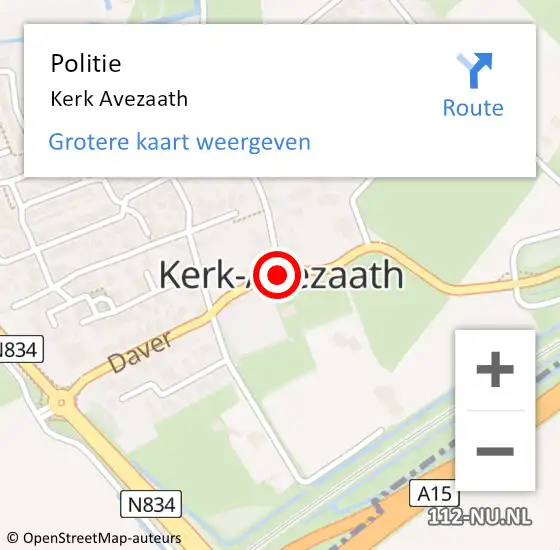 Locatie op kaart van de 112 melding: Politie Kerk Avezaath op 7 januari 2016 17:14