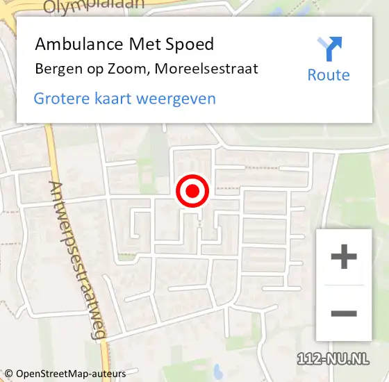 Locatie op kaart van de 112 melding: Ambulance Met Spoed Naar Bergen op Zoom, Moreelsestraat op 7 januari 2016 17:55