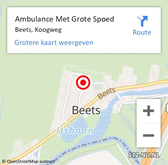 Locatie op kaart van de 112 melding: Ambulance Met Grote Spoed Naar Beets, Koogweg op 7 januari 2016 18:59