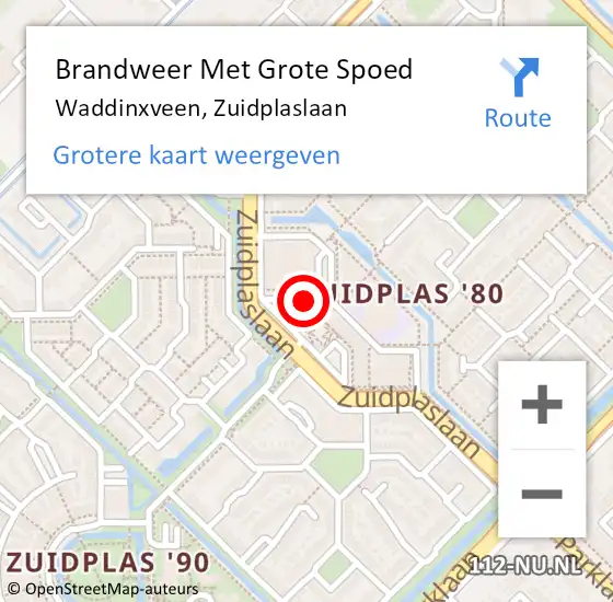 Locatie op kaart van de 112 melding: Brandweer Met Grote Spoed Naar Waddinxveen, Zuidplaslaan op 7 januari 2016 19:09