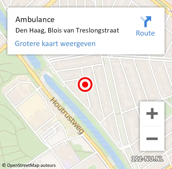 Locatie op kaart van de 112 melding: Ambulance Den Haag, Blois van Treslongstraat op 7 januari 2016 20:17