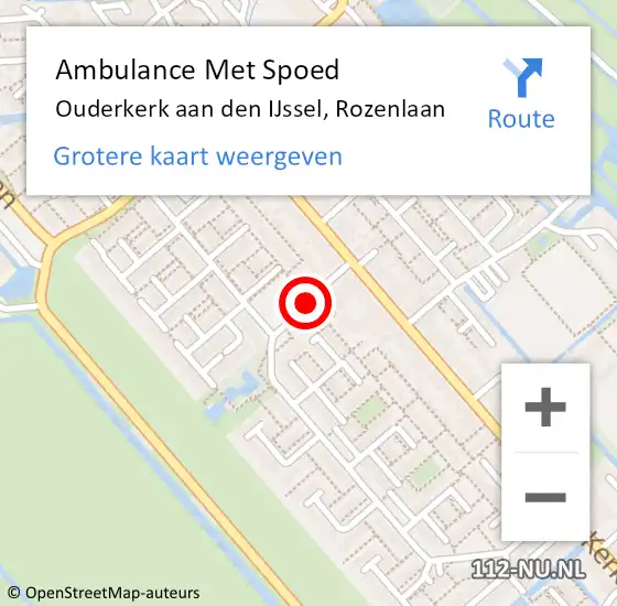 Locatie op kaart van de 112 melding: Ambulance Met Spoed Naar Ouderkerk aan den IJssel, Rozenlaan op 7 januari 2016 21:09