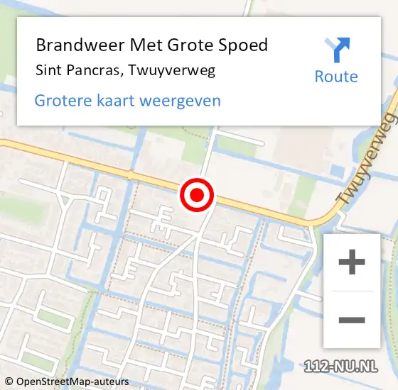 Locatie op kaart van de 112 melding: Brandweer Met Grote Spoed Naar Sint Pancras, Twuyverweg op 8 januari 2016 00:39