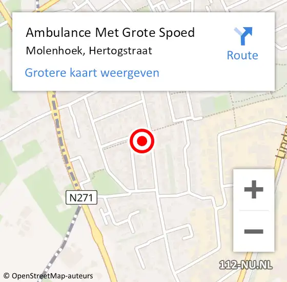 Locatie op kaart van de 112 melding: Ambulance Met Grote Spoed Naar Molenhoek, Hertogstraat op 8 januari 2016 00:52