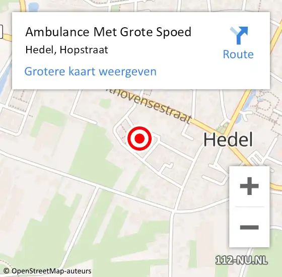 Locatie op kaart van de 112 melding: Ambulance Met Grote Spoed Naar Hedel, Hopstraat op 8 januari 2016 10:30