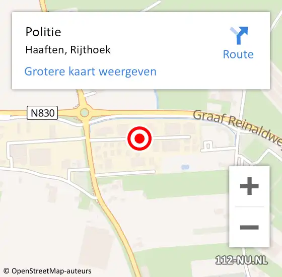 Locatie op kaart van de 112 melding: Politie Haaften, Rijthoek op 8 januari 2016 10:59