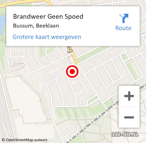 Locatie op kaart van de 112 melding: Brandweer Geen Spoed Naar Bussum, Beeklaan op 8 januari 2016 11:29