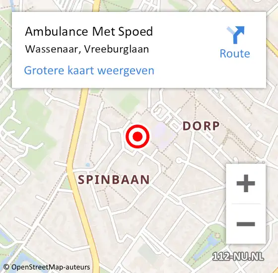 Locatie op kaart van de 112 melding: Ambulance Met Spoed Naar Wassenaar, Vreeburglaan op 8 januari 2016 12:09