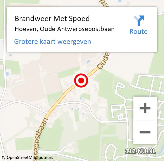 Locatie op kaart van de 112 melding: Brandweer Met Spoed Naar Hoeven, Oude Antwerpsepostbaan op 8 januari 2016 13:05