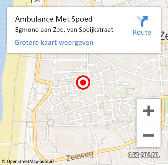 Locatie op kaart van de 112 melding: Ambulance Met Spoed Naar Egmond aan Zee, van Speijkstraat op 8 januari 2016 13:06