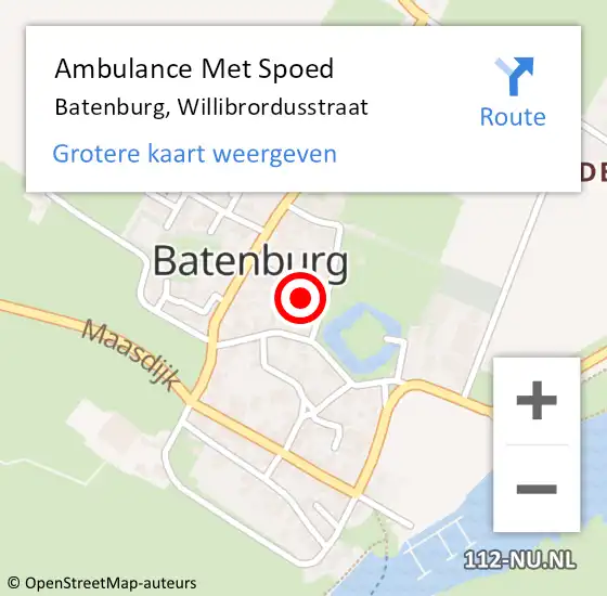 Locatie op kaart van de 112 melding: Ambulance Met Spoed Naar Batenburg, Willibrordusstraat op 8 januari 2016 15:04