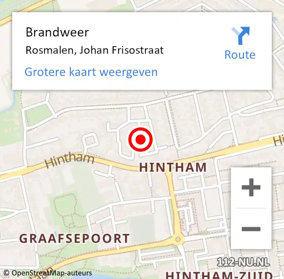 Locatie op kaart van de 112 melding: Brandweer Rosmalen, Johan Frisostraat op 8 januari 2016 15:05