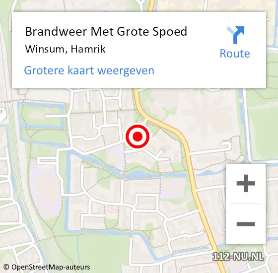 Locatie op kaart van de 112 melding: Brandweer Met Grote Spoed Naar Winsum, Hamrik op 8 januari 2016 15:19