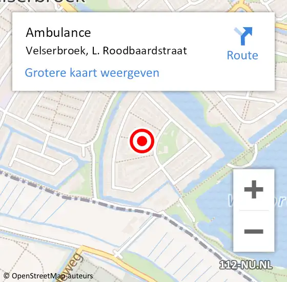 Locatie op kaart van de 112 melding: Ambulance Velserbroek, L. Roodbaardstraat op 8 januari 2016 15:25