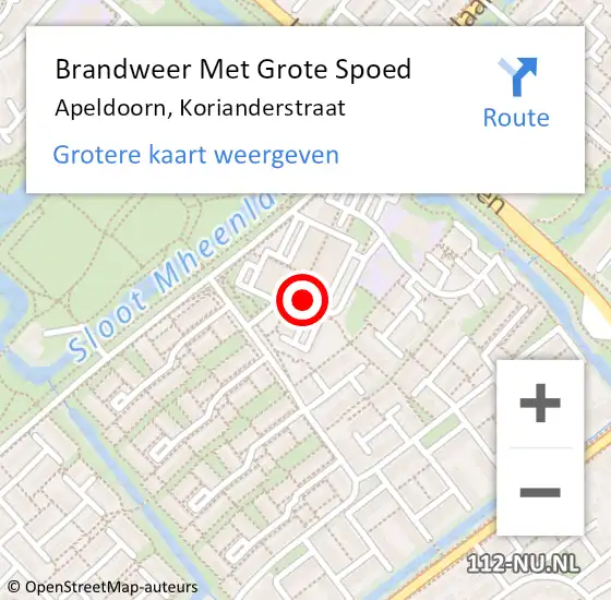 Locatie op kaart van de 112 melding: Brandweer Met Grote Spoed Naar Apeldoorn, Korianderstraat op 8 januari 2016 15:41