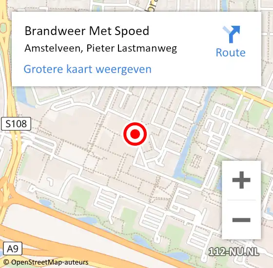 Locatie op kaart van de 112 melding: Brandweer Met Spoed Naar Amstelveen, Pieter Lastmanweg op 8 januari 2016 16:34