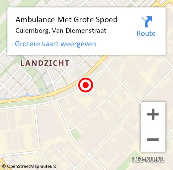 Locatie op kaart van de 112 melding: Ambulance Met Grote Spoed Naar Culemborg, Van Diemenstraat op 8 januari 2016 17:54