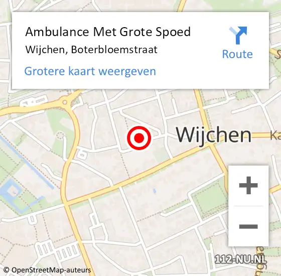 Locatie op kaart van de 112 melding: Ambulance Met Grote Spoed Naar Wijchen, Boterbloemstraat op 8 januari 2016 18:44